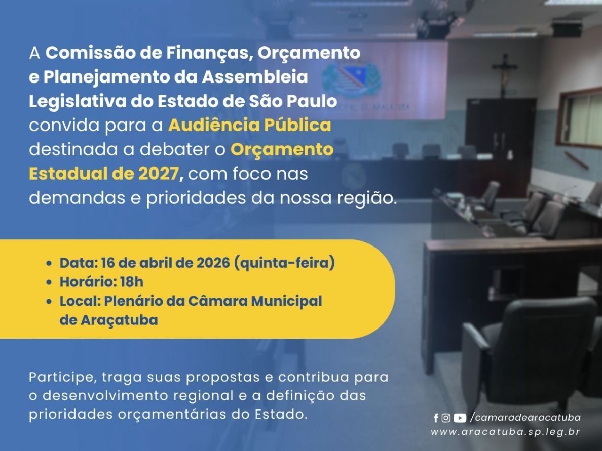 Audiência Pública da Assembleia de São Paulo nesta quinta-feira