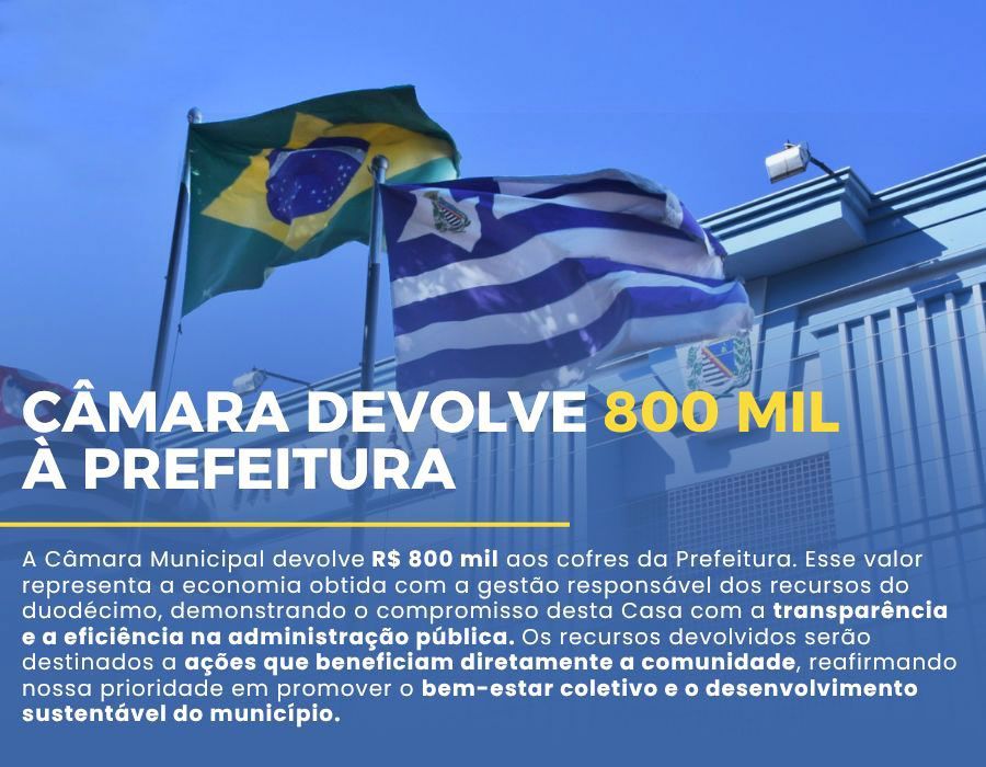 Prefeitura recebe R$ 800 mil de parcela do duodécimo Prefeitura recebe R$ 800 mil de parcela do duodécimo